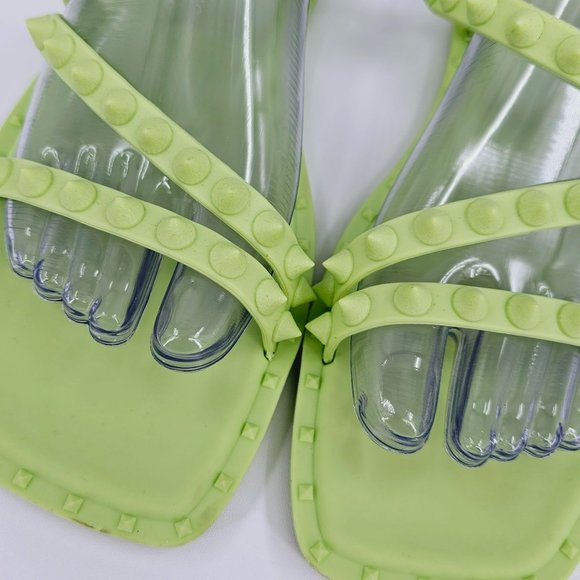 Steve Madden Selina Sandals 10 Lime Green Studded Jelly Square Toe Strappy Flats - Picture 6 of 14